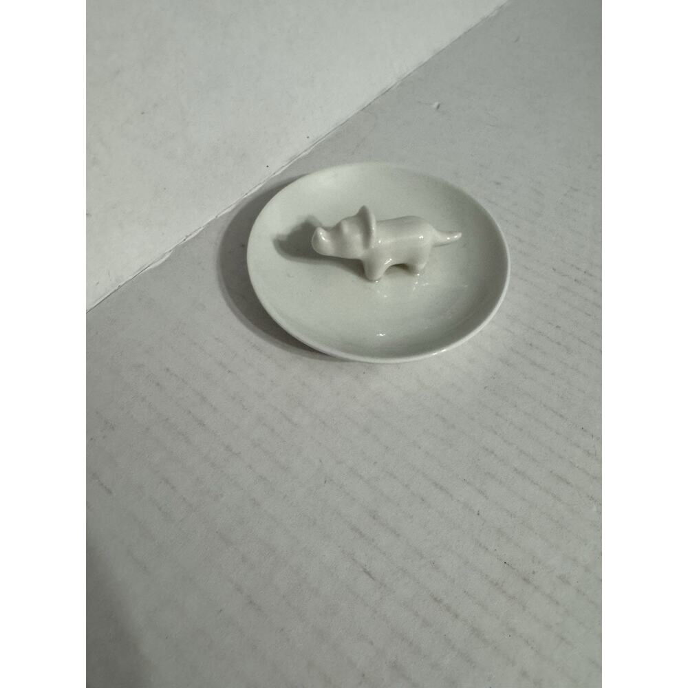 Cream White Ceramic Rhino Jewelry Ring Trinket Bowl Dish Plate 4” Dainty Simple